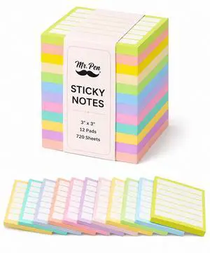 Lined Sticky Notes Bulk, 3"x3", 12 Pads, 60 Sheets/Pad, 720 Sheets | Colorful Sticky Notes with Lines, Ruled Post Stickies, Memo Pads, Self-Stick Note Pad for Office, School, Home, Study Lined Sticky Notes Bulk, 3"x3", 12 Pads, 60 Sheets/Pad, 720 Sheets | Colorful Sticky Notes with Lines, Ruled Post Stickies, Memo Pads, Self-Stick Note Pad for Office, School, Home, Study
