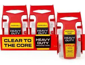 Heavy Duty Packing Tape with Dispenser, 1.88" x 22.2, Pack of 3 | Clear Shipping Tape for Boxes, Packaging, Mailing & Moving Supplies, 1.5" Core Heavy Duty Packing Tape with Dispenser, 1.88" x 22.2, Pack of 3 | Clear Shipping Tape for Boxes, Packaging, Mailing & Moving Supplies, 1.5" Core