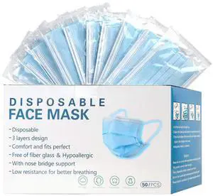 Disposable Face Mask Individually Wrapped 50 Pack 3-layer Filter Face Masks | Soft Stretch Ear Loops, Metal Nose Wire Clip, Breathable Protection, Safety Daily Work Use, Blue Face Mask for Adults Disposable Face Mask Individually Wrapped 50 Pack 3-layer Filter Face Masks | Soft Stretch Ear Loops, Metal Nose Wire Clip, Breathable Protection, Safety Daily Work Use, Blue Face Mask for Adults