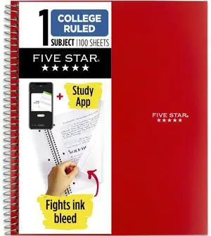 Spiral Notebook Plus Study App, 1 Subject, College Ruled Paper, 100 Sheets, 8-1/2" x 11", Fire Red (72053) Spiral Notebook Plus Study App, 1 Subject, College Ruled Paper, 100 Sheets, 8-1/2" x 11", Fire Red (72053)