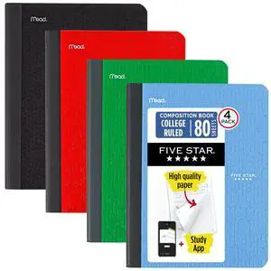 Composition Book + Study App, 4 Pack, College Ruled Paper, 7-1/2" x 9-3/4", 80 Sheets, Forest Green, Pacific Blue, Fire Red and Black (850065B-ECM) Composition Book + Study App, 4 Pack, College Ruled Paper, 7-1/2" x 9-3/4", 80 Sheets, Forest Green, Pacific Blue, Fire Red and Black (850065B-ECM)