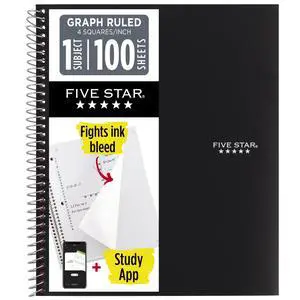 Spiral Notebook + Study App, 1 Subject, Graph Ruled Paper, 8-1/2" x 11", 100 Sheets, Fights Ink Bleed, Water Resistant Cover, Black (73679) Spiral Notebook + Study App, 1 Subject, Graph Ruled Paper, 8-1/2" x 11", 100 Sheets, Fights Ink Bleed, Water Resistant Cover, Black (73679)