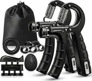 Grip Strength Trainer 6 Pack Hand Forearm Finger Workout Set | 2 Auto-Count Adjustable Grippers, Finger Trainer, Stretcher, Grip Ring, Stress Ball for Strength Training & Injury Recovery Grip Strength Trainer 6 Pack Hand Forearm Finger Workout Set | 2 Auto-Count Adjustable Grippers, Finger Trainer, Stretcher, Grip Ring, Stress Ball for Strength Training & Injury Recovery