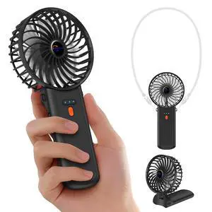 Portable Handheld Fan with Neck Lanyard, Black | 180° Foldable, 4 Wind Speeds, 16 Hours Battery Life, Low Noise, USB-C Rechargeable, Weighs only 106g, Removable Mesh Cover Portable Handheld Fan with Neck Lanyard, Black | 180° Foldable, 4 Wind Speeds, 16 Hours Battery Life, Low Noise, USB-C Rechargeable, Weighs only 106g, Removable Mesh Cover