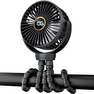 Portable Stroller Mini Fan, Small Rechargeable Personal Fan, Baby Travel Essentials for Wagon, Car Seat, Treadmill, Battery Powered Biking Gear Accessories, 360° Rotation, 3-Speed, Display, Black Portable Stroller Mini Fan, Small Rechargeable Personal Fan, Baby Travel Essentials for Wagon, Car Seat, Treadmill, Battery Powered Biking Gear Accessories, 360° Rotation, 3-Speed, Display, Black