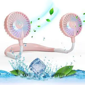 Portable Cooling Neck Fan, Rechargeable USB Personal Neck Fan Pink | with Colorful LED lights, 360° Rotation, Wearable Neck Fan Air Conditioner for Office Travel Sport, 3 Adjustable Speeds Portable Cooling Neck Fan, Rechargeable USB Personal Neck Fan Pink | with Colorful LED lights, 360° Rotation, Wearable Neck Fan Air Conditioner for Office Travel Sport, 3 Adjustable Speeds