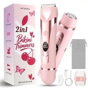 Bikini Trimmer for Women, 2 in 1 Electric Razor Body Shaver | 2 grooming heads, IPX7 waterproof wet dry use, LED display, Type-C charging, cordless shaver for sensitive skin and full body Bikini Trimmer for Women, 2 in 1 Electric Razor Body Shaver | 2 grooming heads, IPX7 waterproof wet dry use, LED display, Type-C charging, cordless shaver for sensitive skin and full body