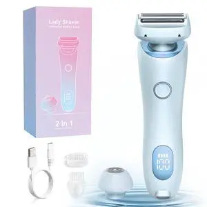 Electric Shaver for Women, Painless 2 in 1 Wet & Dry Waterproof Silk Glide Pro Shaver with 2 Removable Heads, Rechargeable Electric Razors for Bikini, Legs, Underarms, Body (Blue) Electric Shaver for Women, Painless 2 in 1 Wet & Dry Waterproof Silk Glide Pro Shaver with 2 Removable Heads, Rechargeable Electric Razors for Bikini, Legs, Underarms, Body (Blue)