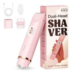 2-in-1 Electric Shaver for Women, Dual-Head Bikini Trimmer, Gift | Pink IPX7 washable electric razor for gentle trimming on bikini line, face, legs and underarms; suitable for body grooming. 2-in-1 Electric Shaver for Women, Dual-Head Bikini Trimmer, Gift | Pink IPX7 washable electric razor for gentle trimming on bikini line, face, legs and underarms; suitable for body grooming.