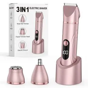 Bikini Trimmer for Women 3 in 1 Electric Shaver Razors Nose Hair Trimmer Waterproof Pubic Hair for Underarm Leg Arm Body (Rose Gold) Bikini Trimmer for Women 3 in 1 Electric Shaver Razors Nose Hair Trimmer Waterproof Pubic Hair for Underarm Leg Arm Body (Rose Gold)