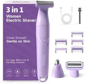 Electric Razors for Women, 3-in-1 Painless Electric Shaver for Women for Legs, Underarm face & Bikini, Pubic Hair Trimmer, Waterproof Bikini Trimmer USB Lady Shaver, Electric Leg Shaver, Purple Electric Razors for Women, 3-in-1 Painless Electric Shaver for Women for Legs, Underarm face & Bikini, Pubic Hair Trimmer, Waterproof Bikini Trimmer USB Lady Shaver, Electric Leg Shaver, Purple