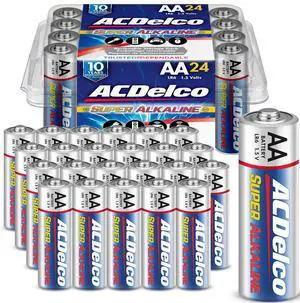 ACDelco 24-Count Double AA Batteries, Maximum Power Super Alkaline Battery for Home and Office, 10-Year Shelf Life, Reclosable Packaging ACDelco 24-Count Double AA Batteries, Maximum Power Super Alkaline Battery for Home and Office, 10-Year Shelf Life, Reclosable Packaging