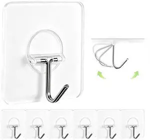 Adhesive Wall Hooks No Drill Clear Heavy Duty,13LB Sticky 8 Pack | Waterproof Transparent Sticky Hooks for Hanging,13lbs Max Load No Damage,Ideal for Towel,Coat,Bathroom,Kitchen,Home Adhesive Wall Hooks No Drill Clear Heavy Duty,13LB Sticky 8 Pack | Waterproof Transparent Sticky Hooks for Hanging,13lbs Max Load No Damage,Ideal for Towel,Coat,Bathroom,Kitchen,Home
