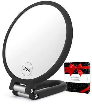 Magnifying Handheld Mirror Double Sided, 1X 20X Magnification Hand Mirrors, Travel Folding Hand Held Mirror, 360°Rotation Pedestal Makeup Vanity Mirror Magnifying Handheld Mirror Double Sided, 1X 20X Magnification Hand Mirrors, Travel Folding Hand Held Mirror, 360°Rotation Pedestal Makeup Vanity Mirror