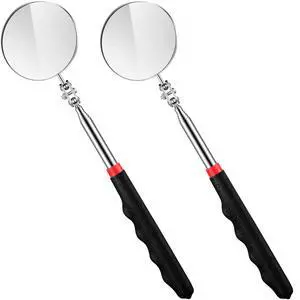 2 Pcs Telescoping Inspection Mirror Mechanics Mirror,50mm,Black | Round Extendable Handle for Technicians, HVAC Hard-to-reach Areas, Adjustable Angle Joint, Contractor Observation 2 Pcs Telescoping Inspection Mirror Mechanics Mirror,50mm,Black | Round Extendable Handle for Technicians, HVAC Hard-to-reach Areas, Adjustable Angle Joint, Contractor Observation