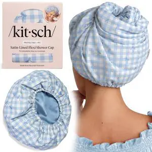 Luxury Satin-Lined Flexi Shower Cap for Women - Gingham Blue | Shower Caps for Women Reusable Waterproof - Non-slip, Comfortable Quick-dry Hair Shower Cap for All Hair Types Luxury Satin-Lined Flexi Shower Cap for Women - Gingham Blue | Shower Caps for Women Reusable Waterproof - Non-slip, Comfortable Quick-dry Hair Shower Cap for All Hair Types