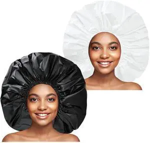 Super Jumbo Shower Cap for Women, 2 PCS Waterproof Hair Caps for Locs | Extra Large, Double Side Reusable PEVA Bath Cap, Washable, Holds Long Thick Twist Braid - Black + White Super Jumbo Shower Cap for Women, 2 PCS Waterproof Hair Caps for Locs | Extra Large, Double Side Reusable PEVA Bath Cap, Washable, Holds Long Thick Twist Braid - Black + White
