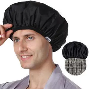 Men Shower Cap Reusable Waterproof, Dual-Layer Hair Cap Plaid | Double-Sided Use,Protects Hair in Shower, Spa, Travel & Cooking, Adjustable Elastic for Comfortable Fit Men Shower Cap Reusable Waterproof, Dual-Layer Hair Cap Plaid | Double-Sided Use,Protects Hair in Shower, Spa, Travel & Cooking, Adjustable Elastic for Comfortable Fit
