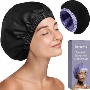 Premium Shower Cap for Women with Long Hair. Reusable, 100% Waterproof, Double-Sided, Great For Curls with Anti-Frizz Fabric terry-lined. Black shower caps for women Premium Shower Cap for Women with Long Hair. Reusable, 100% Waterproof, Double-Sided, Great For Curls with Anti-Frizz Fabric terry-lined. Black shower caps for women
