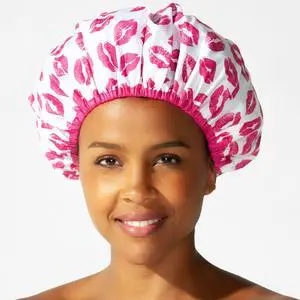 Fashionista Reusable Shower Cap, Showered with Kisses | Oversized Waterproof PEVA Lined Bath Cap for All Hair Lengths, Elastic Stretch Hem Hair Hat Fashionista Reusable Shower Cap, Showered with Kisses | Oversized Waterproof PEVA Lined Bath Cap for All Hair Lengths, Elastic Stretch Hem Hair Hat