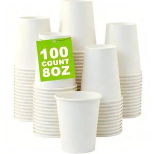 100 Count 8 oz Coffee Cups, Leak-Free Food Safe Paper Cups 8 oz, Disposable White Paper Cups for Cold and Hot 100 Count 8 oz Coffee Cups, Leak-Free Food Safe Paper Cups 8 oz, Disposable White Paper Cups for Cold and Hot
