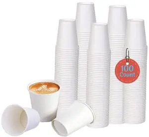 White Disposable Paper Coffee Cups (6 OZ, 100 Count) For Hot Beverages, Tea, Espresso, Cocoa - To Go Drink Containers, Café & Office White Disposable Paper Coffee Cups (6 OZ, 100 Count) For Hot Beverages, Tea, Espresso, Cocoa - To Go Drink Containers, Café & Office