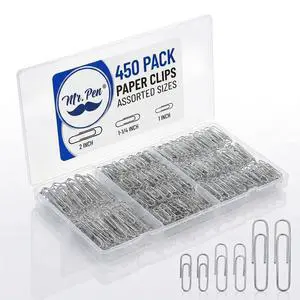 Silver Paper Clips, 450 pcs, 1", 1-1/4", 2" | Zinc Galvanized Silver Paper Clips with Storage Box, Large and Small for Office, School, DIY, Binder Clips Silver Paper Clips, 450 pcs, 1", 1-1/4", 2" | Zinc Galvanized Silver Paper Clips with Storage Box, Large and Small for Office, School, DIY, Binder Clips
