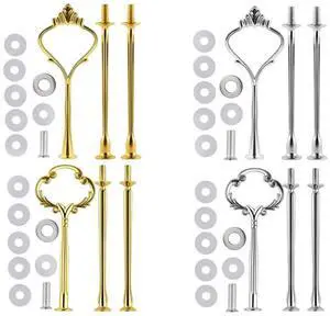 4 Sets 3 Tier Cake Plate Stand Handle Hardware, Golden+Silver 4 Sets 3 Tier Cake Plate Stand Handle Hardware, Golden+Silver