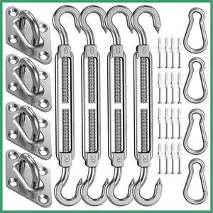 Sun Shade Sail Hardware Kit: 6 Inch Stainless Steel Sun Sail Hardware Kit for Triangle & Rectangle Shade Sail Canopy Installation, 44 Pcs Sunshade Hardware for Sun Shades Outdoor Patio Garden Backyard Sun Shade Sail Hardware Kit: 6 Inch Stainless Steel Sun Sail Hardware Kit for Triangle & Rectangle Shade Sail Canopy Installation, 44 Pcs Sunshade Hardware for Sun Shades Outdoor Patio Garden Backyard