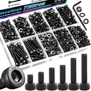 720PCS M3 Screws Kit,M3×6/8/10/12/16/20mm M3 Screws Assortment Kits,12.9 Alloy Steel M3 Hex Socket Head Bolts Nuts Washers Set Suitable for 3D Printer,DIY 720PCS M3 Screws Kit,M3×6/8/10/12/16/20mm M3 Screws Assortment Kits,12.9 Alloy Steel M3 Hex Socket Head Bolts Nuts Washers Set Suitable for 3D Printer,DIY
