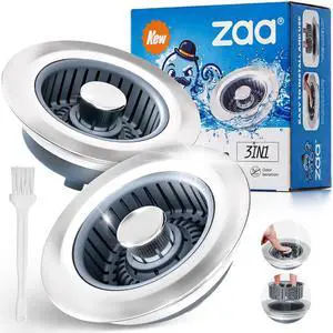 3 in 1 Kitchen Sink Stopper Strainer Basket Pop-Up Removable 2 Pack | Kitchen Sink Accessories Silver Stainless Steel - Debris Catcher, Anti-Clog Seal, Universal Fit 3.5", Quick Drain 3 in 1 Kitchen Sink Stopper Strainer Basket Pop-Up Removable 2 Pack | Kitchen Sink Accessories Silver Stainless Steel - Debris Catcher, Anti-Clog Seal, Universal Fit 3.5", Quick Drain