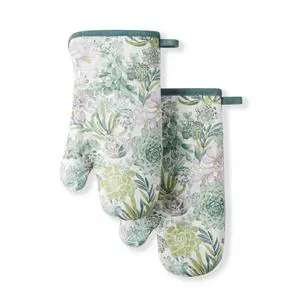 Succulents Oven Mitt 2-Pack Set, Green, 7"x13" Succulents Oven Mitt 2-Pack Set, Green, 7"x13"