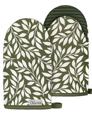 100% Thick Cotton Mini Oven Mitts Silicone Grip Green Leaf | Elegant Classic Oven Mitts for Women, Machine Washable, Non-Slip, Reversible Design Fits Both Hands, Stylish Kitchen Decor 100% Thick Cotton Mini Oven Mitts Silicone Grip Green Leaf | Elegant Classic Oven Mitts for Women, Machine Washable, Non-Slip, Reversible Design Fits Both Hands, Stylish Kitchen Decor