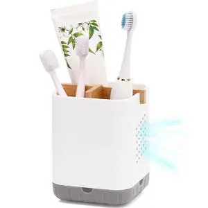 Toothbrush and Toothpaste Holder with Bamboo Divider for Bathroom Countertop Organizer, Plastic Detachable Anti-Slip Large Electric Toothbrush Holders Storage Caddy Drainage for Family, Kids Toothbrush and Toothpaste Holder with Bamboo Divider for Bathroom Countertop Organizer, Plastic Detachable Anti-Slip Large Electric Toothbrush Holders Storage Caddy Drainage for Family, Kids