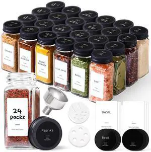 Glass Spice Jars with with Labels 4 oz 24 Pack Small Square Bulk Set | Empty Containers, Seasoning Herb Powder, Salt Pepper Chili, Spice Rack Organization, Kitchen Cabinet Storage, Funnel Included Glass Spice Jars with with Labels 4 oz 24 Pack Small Square Bulk Set | Empty Containers, Seasoning Herb Powder, Salt Pepper Chili, Spice Rack Organization, Kitchen Cabinet Storage, Funnel Included