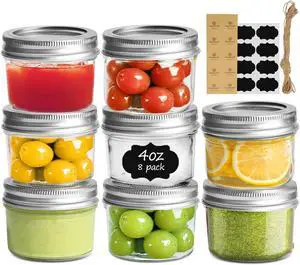 Mini Mason Jars 4 oz, 8 Pack Regular Mouth Glass Jars with Lids | BPA-Free Materials, Spice Rack, Small Jam, Honey Samples, Wedding Favors, DIY Candles, Labels and Twine Mini Mason Jars 4 oz, 8 Pack Regular Mouth Glass Jars with Lids | BPA-Free Materials, Spice Rack, Small Jam, Honey Samples, Wedding Favors, DIY Candles, Labels and Twine