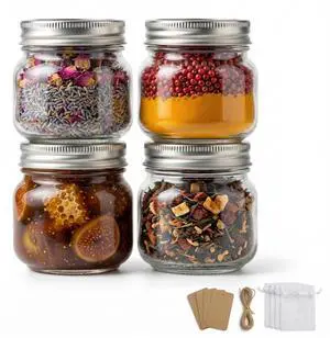 8 oz Mason Jars with Airtight Silver Lids - 4 Pack Small Glass Jars - Thickened Wide Mouth Canning Jars for Spell Jars, Candle Making, Premium Spices & Bathroom Vanity Decor 8 oz Mason Jars with Airtight Silver Lids - 4 Pack Small Glass Jars - Thickened Wide Mouth Canning Jars for Spell Jars, Candle Making, Premium Spices & Bathroom Vanity Decor