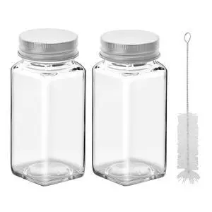 2Pcs 4oz Glass Spice Jars with Shaker Lids, Spice Jars Trial Set & Supplement Set, Empty Spice Containers and Square Spice Bottles for Kitchen (silver iron Lids) 2Pcs 4oz Glass Spice Jars with Shaker Lids, Spice Jars Trial Set & Supplement Set, Empty Spice Containers and Square Spice Bottles for Kitchen (silver iron Lids)