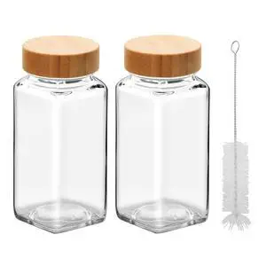 2Pcs 4oz Glass Spice Jars with Shaker Lids, Spice Jars Trial Set & Supplement Set, Empty Spice Containers and Square Spice Bottles for Kitchen (Bamboo Lids) 2Pcs 4oz Glass Spice Jars with Shaker Lids, Spice Jars Trial Set & Supplement Set, Empty Spice Containers and Square Spice Bottles for Kitchen (Bamboo Lids)