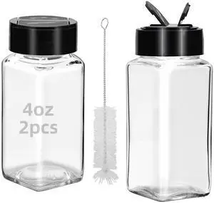 2Pcs 4oz Glass Spice Jars with Dual Sifter Cap, Spice Jars Trial Set & Supplement Set, Empty Spice Containers and Square Spice Bottles for Kitchen (2) 2Pcs 4oz Glass Spice Jars with Dual Sifter Cap, Spice Jars Trial Set & Supplement Set, Empty Spice Containers and Square Spice Bottles for Kitchen (2)