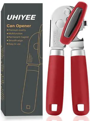 Manual Can Opener Hand Held with Magnet for Home Kitchen, Red | Premium 420J2 Steel, Magnetic Lid Lifter, Easy-Turn Oversized Knob, Arthritis Friendly, Smooth Edge & Safe Cut Manual Can Opener Hand Held with Magnet for Home Kitchen, Red | Premium 420J2 Steel, Magnetic Lid Lifter, Easy-Turn Oversized Knob, Arthritis Friendly, Smooth Edge & Safe Cut
