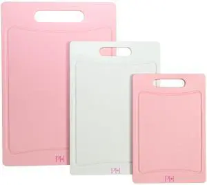 Cutting Boards for Kitchen, Reversible Dual Sided Plastic Cutting Board Set with Juice Grooves, Easy Grip Handle, Heavy Duty and Made Without BPA, Dishwasher Safe, 3-Piece, Pink and Cream Cutting Boards for Kitchen, Reversible Dual Sided Plastic Cutting Board Set with Juice Grooves, Easy Grip Handle, Heavy Duty and Made Without BPA, Dishwasher Safe, 3-Piece, Pink and Cream