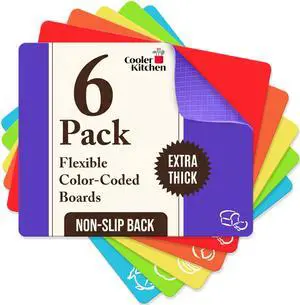 Extra Thick Flexible Plastic Cutting Board Mats, Set of 6 for Kitchen, BPA Free, Non-Slip Waffle Back, Dishwasher Safe Cutting Boards, Color Coded with Food Icons, 15x12 Inch - Cooler Kitchen Extra Thick Flexible Plastic Cutting Board Mats, Set of 6 for Kitchen, BPA Free, Non-Slip Waffle Back, Dishwasher Safe Cutting Boards, Color Coded with Food Icons, 15x12 Inch - Cooler Kitchen