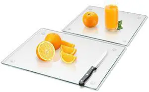 Tempered Glass Cutting Board for Kitchen, Clear Glass Board for Countertop, Heat Resistant, with Non-Slip Feet, 12x16" & 12x8" 2 Pcs Clear Tempered Glass Cutting Board for Kitchen, Clear Glass Board for Countertop, Heat Resistant, with Non-Slip Feet, 12x16" & 12x8" 2 Pcs Clear