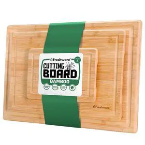Wood Cutting Boards for Kitchen - Bamboo Cutting Board Set of 3, Cutting Boards with Juice Grooves, Serving Board Set, Chopping Board for Meat, Veggie, Easy Grip Handle (9x6", 12x8", 15x10") Wood Cutting Boards for Kitchen - Bamboo Cutting Board Set of 3, Cutting Boards with Juice Grooves, Serving Board Set, Chopping Board for Meat, Veggie, Easy Grip Handle (9x6", 12x8", 15x10")