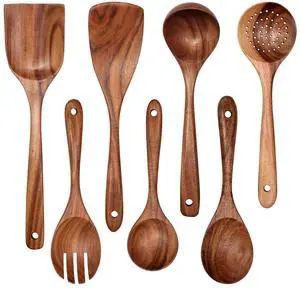 Wooden Non-Stick Kitchen Pan Toolset 7 Pieces Set, Natural Kitchen Utensils Spatula, Wooden Cooking Utensils Spoons, Fried Spatula and Salad Fork Wooden Non-Stick Kitchen Pan Toolset 7 Pieces Set, Natural Kitchen Utensils Spatula, Wooden Cooking Utensils Spoons, Fried Spatula and Salad Fork