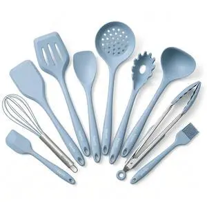 Silicone Cooking Utensil Set, 10PCS Utensils for Non Stick Pan, Blue | Heat Resistant 480, One-piece Design, Food Grade, Non Toxic Silicone Kitchen Utensils, Easy Cleaning, Dishwasher Safe Silicone Cooking Utensil Set, 10PCS Utensils for Non Stick Pan, Blue | Heat Resistant 480, One-piece Design, Food Grade, Non Toxic Silicone Kitchen Utensils, Easy Cleaning, Dishwasher Safe