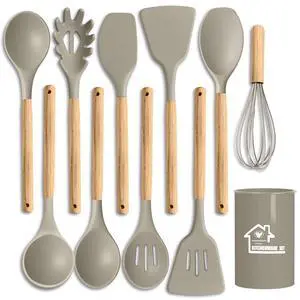 Silicone Cooking Utensil Set,10 PCS Cooking Kitchen Utensils Set, Nonstick Kitchen Utensils 446°F Heat-Resistant Cookware Tools of Spoon,Brush,Whisk,Spatula,Turner Tongs (Khaki) Silicone Cooking Utensil Set,10 PCS Cooking Kitchen Utensils Set, Nonstick Kitchen Utensils 446°F Heat-Resistant Cookware Tools of Spoon,Brush,Whisk,Spatula,Turner Tongs (Khaki)