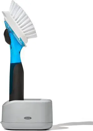 Good Grips Soap Dispensing Dish Brush Storage Set | Dish Scrub, Push Button for Soap, Scraper for Stuck On Food, Safe for Non-Stick Cookware, Ideal for Dishes, Pots, & Pans Good Grips Soap Dispensing Dish Brush Storage Set | Dish Scrub, Push Button for Soap, Scraper for Stuck On Food, Safe for Non-Stick Cookware, Ideal for Dishes, Pots, & Pans