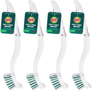 Pot & Pan Brush, 4 Pack | Durable and Long Lasting Dish Brush with Handle for Scrubbing Stainless Steel, Outdoor Furniture & Sinks without Scratching Pot & Pan Brush, 4 Pack | Durable and Long Lasting Dish Brush with Handle for Scrubbing Stainless Steel, Outdoor Furniture & Sinks without Scratching
